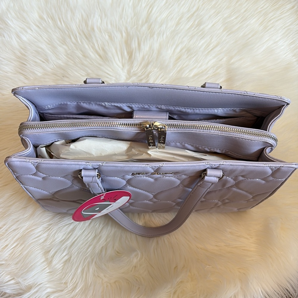 Betsey Johnson Lavender Purple Heart Quilted Purse/Laptop Bag - Picture 16 of 16
